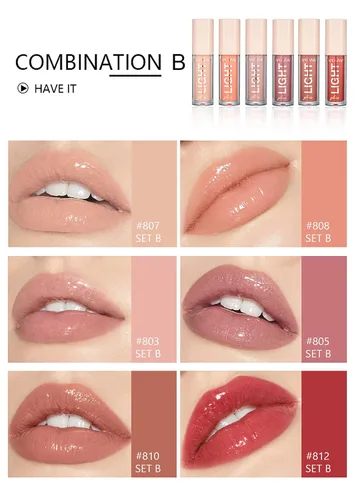 Miniatura 2 de Juego de 6 brillos de labios hidratantes suaves, hidratantes, neutros, nude, nutritivo, brillante, para mujeres y niñas