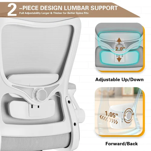 Miniatura 3 de Silla de oficina ergonómica, silla de escritorio con respaldo alto y soporte lumbar ajustable, respaldo de malla transpirable, capacidad de 330 Gris