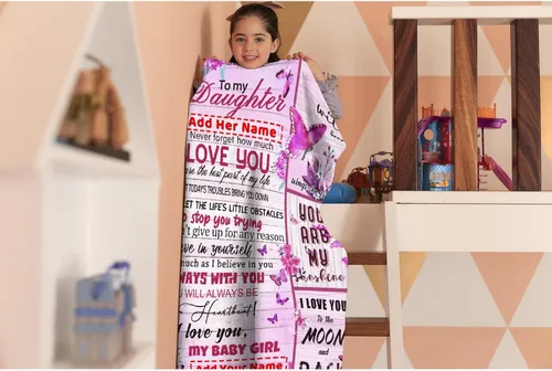 Miniatura 8 de Manta personalizada para mi hija de mamá y papá 40x50 pulgadas, manta ligera de franela, regalo con nombre personalizado, manta súper suave y cómoda