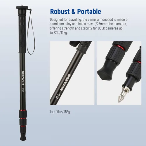 Miniatura 2 de NEEWER Soporte monopie para cámara de 66.5 pulgadas, palo de aluminio ligero para selfie de viaje para videocámara DSLR, fotografía y grabación