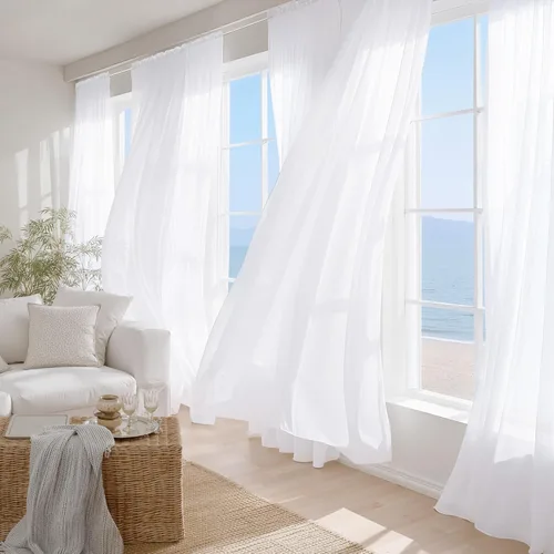 Miniatura 10 de NICETOWN Cortinas traslúcidas blancas de 63 pulgadas de largo para dormitorio, cortinas de gasa translúcida con bolsillo para barra, paneles
