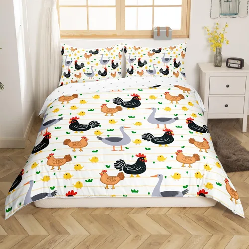 Miniatura 13 de Erosebridal Funda de edredón para niños y niñas, diseño de pato amarillo, diseño de patos de dibujos animados, juego de ropa de cama de animales