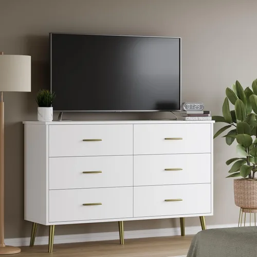 Miniatura 8 de Cómoda blanca para dormitorio, aparadores y cajoneras para almacenamiento de ropa, cómoda de madera para armario con 6 cajones, organizador de ropa