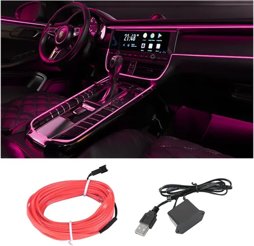 Miniatura 12 de Tira de luces LED de cable EL, tira de luz de neón automática USB de 10 pies/3M con borde de costura, kits de iluminación ambiental