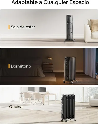 Miniatura 8 de PELONIS Calentador de radiador para grandes espacios, radiador eléctrico lleno de aceite, dos perillas, 1500 W, calentador de espacio silencioso, 3