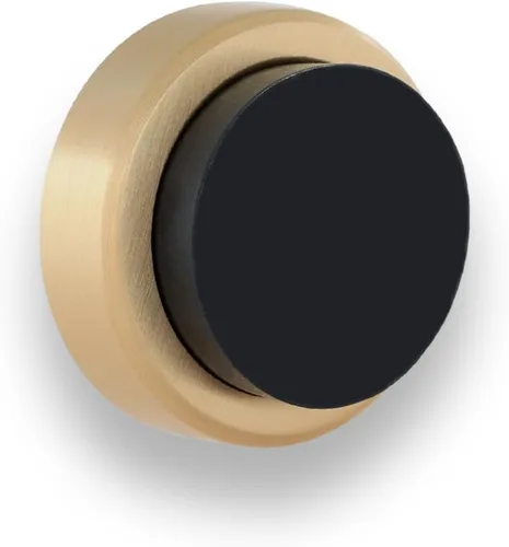 EVI Herrajes | Tope de puerta de latón de pared | 0.94 x 0.54 pulgadas | Acabado dorado - Goma negra antigolpes | Adhesivo | Pequeño y discreto |
