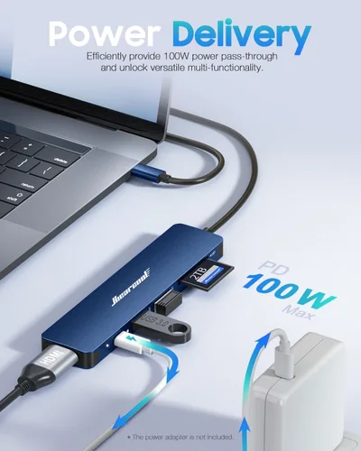 Miniatura 3 de Hiearcool Hub USB C para MacBook Air/Pro, adaptador USBC 7 en 1 multipuerto con adaptador HDMI 4K, estación de acoplamiento USB-C para portátiles