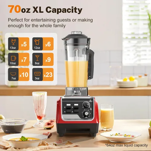 Miniatura 2 de MAGETANG Batidora de batido de 1800 W potentes licuadoras para cocina de 70 onzas de gran capacidad y recipientes sin BPA con batidora de encimera