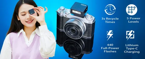 Miniatura 7 de Godox Flash de cámara iM20, carga USB C, 5 niveles, batería incorporada de 470 mAh, flash GN10/440 de potencia completa/3s tiempos