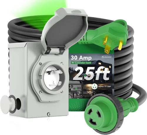 Miniatura 10 de Caja de entrada de generador pretaladrada de 30 amperios y cable de extensión RV de 30 amperios de 15 pies, kit combinado impermeable, cable