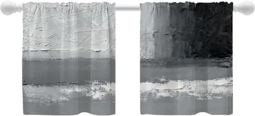 Miniatura 165 de Shrahala Beige and Orange Abstract Art Brushstrokes Blackout Curtain Tiers, Abstract Oil Paint Kitchen Valance Light Blocking Tier Drapes with Rod