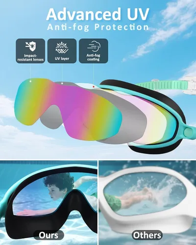 Miniatura 3 de Gafas de natación para niños, antivaho, protección UV y amplia vista & gorro de natación para niños de 3 a 15 años, niños y niñas, bebés Negro
