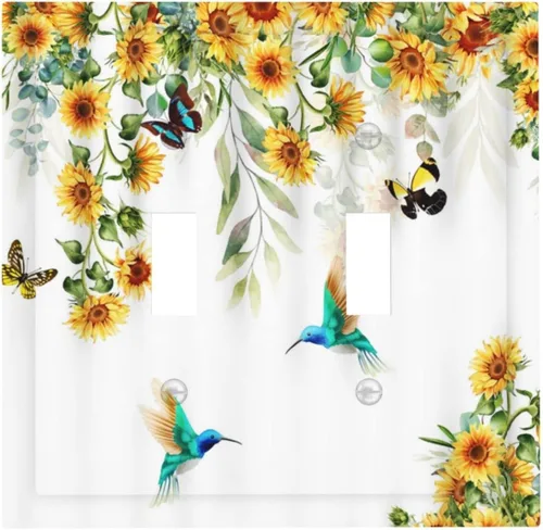 Miniatura 93 de Cubiertas de Interruptor de Luz Artísticas de Cuádruple Palanca con Hojas Tropicales Florales Boho, Flores Bohemias Decorativas Botánicas, Placas