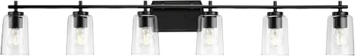 Miniatura 27 de Progress Lighting Adley Collection - Lámpara de tocador de baño tradicional con 3 luces, de cristal transparente, color negro mate, 7-5/8 x 23 Mate