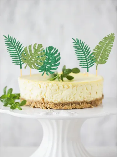 Miniatura 4 de 24 adornos tropicales con purpurina para cupcakes, hojas de palmera tropicales, decoraciones de Aloha para verano, temática hawaiana, baby shower