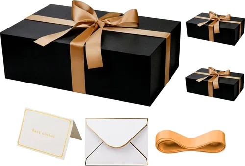 Miniatura 10 de YINUOYOUJIA Cajas de regalo rosadas con tapa, 14"x9"x4.5" Caja de regalo magnética con cinta, tarjetas y sobres para regalos, ideal para bodas