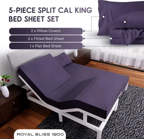 Miniatura 4 de Juego de sábanas divididas California King, juego de 5 piezas, juego de sábanas divididas para cama ajustable, sábanas divididas California King