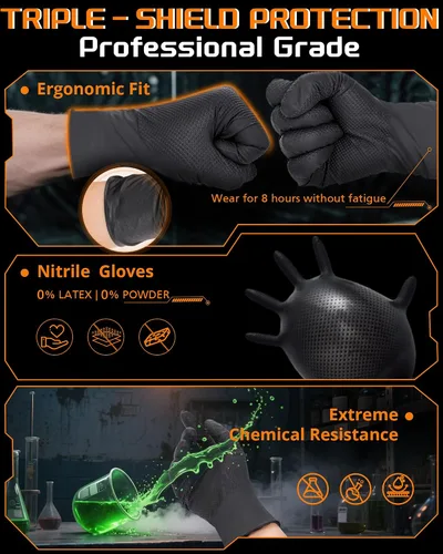 Miniatura 5 de wcy Anboson - Guantes de nitrilo desechables sin látex de 9 mil, color negro, XLarge, 30PCS