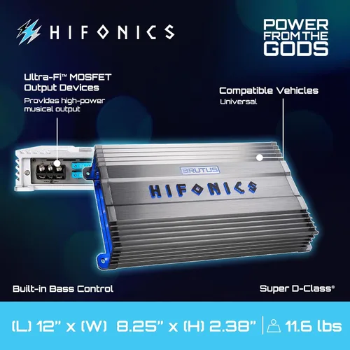 Miniatura 4 de Hifonics BG-1300.1D Brutus Gamma - Amplificador monoblock de clase Super D de 1300 W para sistema de sonido de audio de coche con altavoz