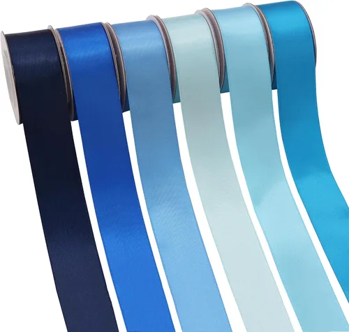 Miniatura 8 de Cinta de satén azul de doble cara para envoltura de regalos, bodas, baby shower, niños, cinta de satén de 6 colores de 1 pulgada x 5 yardas cada una