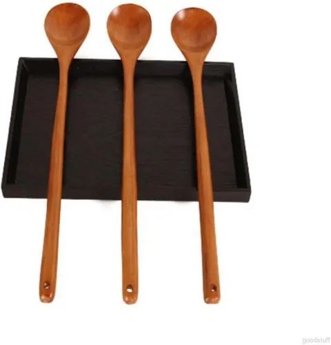 Miniatura 6 de Cuchara de madera, cuchara grande de mango largo, cuchara de sopa, arroz, postre, utensilios de cocina, cubiertos para niños, cuchara de té