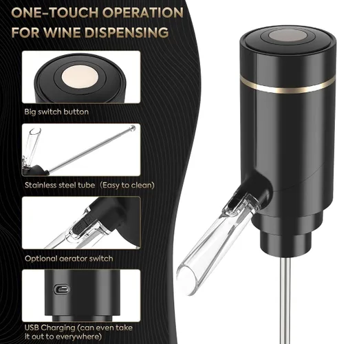 Miniatura 4 de Aireador eléctrico de vino, bomba dispensadora de vino, vertedor automático de vino, decantador de vino instantáneo, oxigenador de vino de un toque