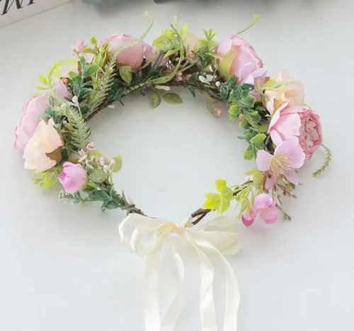 Miniatura 6 de DreamLily Corona de flores de camelias para niñas, para fotos de cumpleaños, corona de pelo, boda, festival, floral, XM11 (A-Blush)
