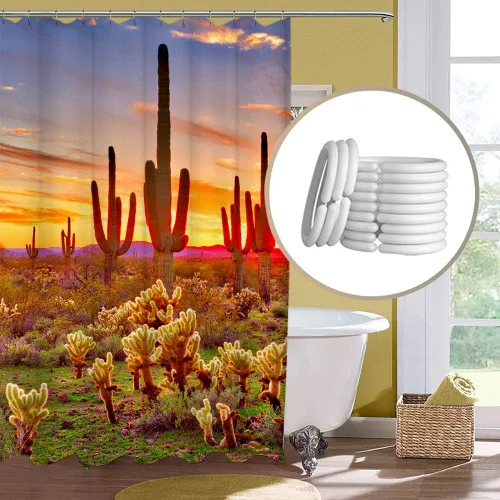 Miniatura 5 de LUKUY Saguaro - Cortina de ducha para el baño, diseño de paisaje del desierto de Arizona con cactus montaña al atardecer, tela de tela con ganchos