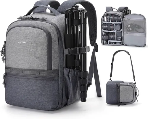 Miniatura 8 de BAGSMART Mochila para cámara, DSLR SLR SLR - Bolsas para cámara pequeña para fotógrafos compatibles con Sony Canon Nikon, correa para el hombro