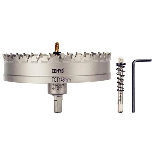 Miniatura 46 de 10 piezas (16-54 mm) Kit de sierra perforadora de carburo TCT para metales duros. Incluye 2 brocas de titanio, 1 broca piloto escalonada y 2 llaves