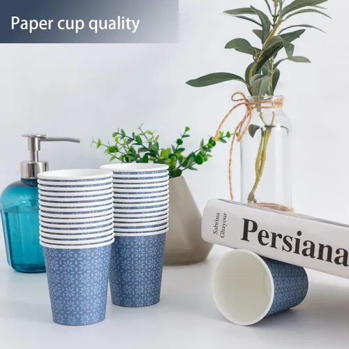 Miniatura 4 de Clawsoff Paquete de 300 tazas de papel de 5 onzas, tazas desechables para baño con diseño floral azul marino pequeño, tazas de enjuague bucal de 5