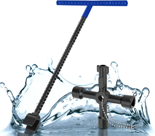 Llave de medidor de agua, 2 piezas, herramienta de cierre de agua de acero, incluye llave de medidor de agua de 16 pulgadas y 1 llave negra para uso