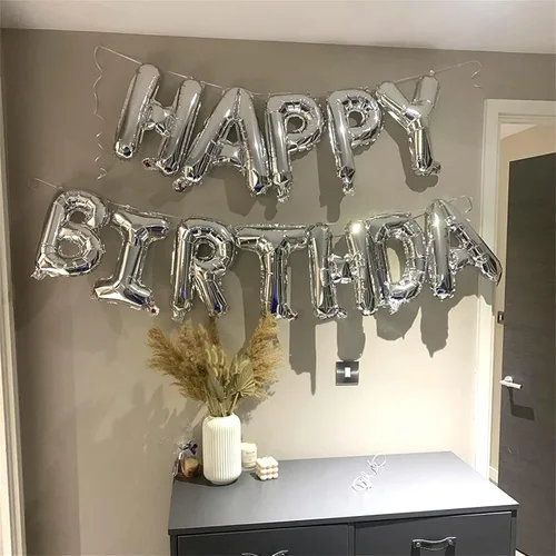 Miniatura 6 de Cartel plateado de feliz cumpleaños – Globos de letras de papel de aluminio de Mylar de 16 pulgadas con cinta, globos autoinflables para mujeres