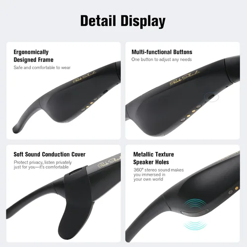 Miniatura 7 de Lentes inteligentes para hombres y mujeres, gafas de sol deportivas Bluetooth 5.3 con llamadas manos libres, altavoz de oreja abierta, UV400
