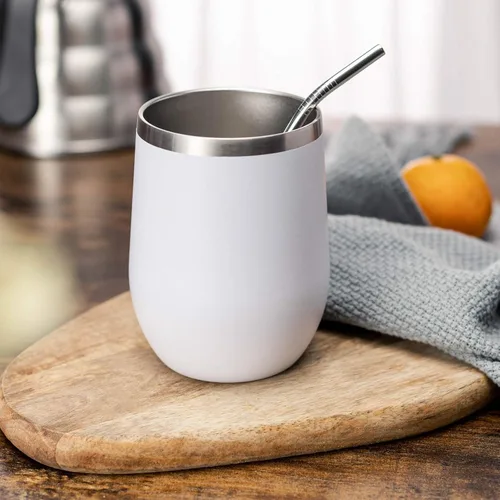 Miniatura 5 de COMOOO Vaso de vino de acero inoxidable de 12 onzas con tapa y popote, vaso de vino aislado, vaso de vino sin tallo para bebidas calientes y frías