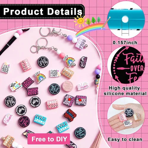 Miniatura 3 de Zeyune 40 cuentas focales de silicona para bolígrafos, cuentas de silicona coloridas para hacer llaveros, regalo de graduación, collares, pulseras