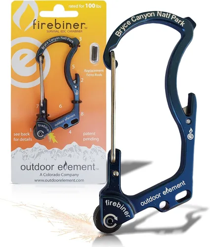 Miniatura 14 de OUTDOOR ELEMENT Firebiner Custom Engraved 6-in-1 Fire Starter Carabiner Multitool – Survival Gear EDC Keychain with Utility Blade, Bottle Opener