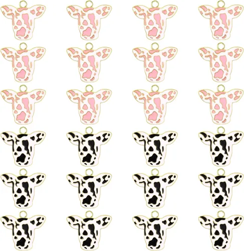 Junkin 24 dijes de vaca esmaltados de metal con bonitos dijes de vaca, colgantes de metal para fabricación de joyas de animales, collar para regalo