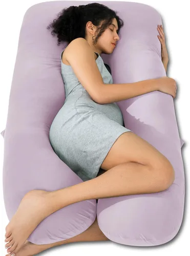 Miniatura 13 de QUEEN ROSE - Almohadas corporales refrescantes para embarazo, sedosas, en forma de U, tamaño de 55 pulgadas, para dormir, alivio del dolor de Azul