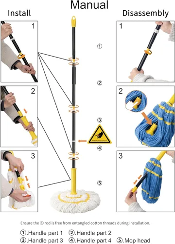 Miniatura 7 de Trapeadores giratorios autoescurridizos para limpieza de suelos, fregona de microfibra con mango largo de 57 pulgadas, fregona fácil de escurrir
