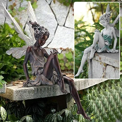 Miniatura 3 de Figura de ángel para jardín al aire libre, estatua de hada de jardín de 9 pulgadas, escultura de resina, adornos de mesa para el hogar, césped