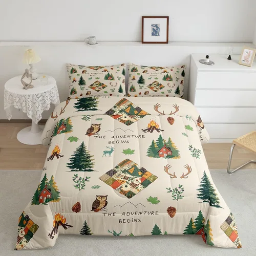 Miniatura 23 de Homewish Juego de ropa de cama con diseño de camping para niños, adolescentes y hombres, tamaño Queen, con temática de aventura en la jungla
