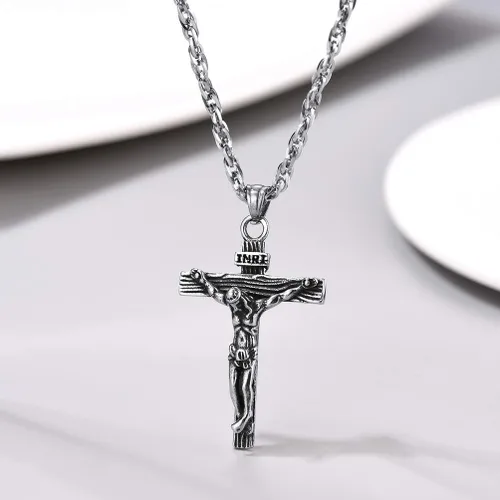 Miniatura 5 de PROSTEEL Collar de cruz de Jesús para hombres y mujeres, acero inoxidable, negroazuloro rosachapado en oro de 18 quilates, ajustable de 22 a 24