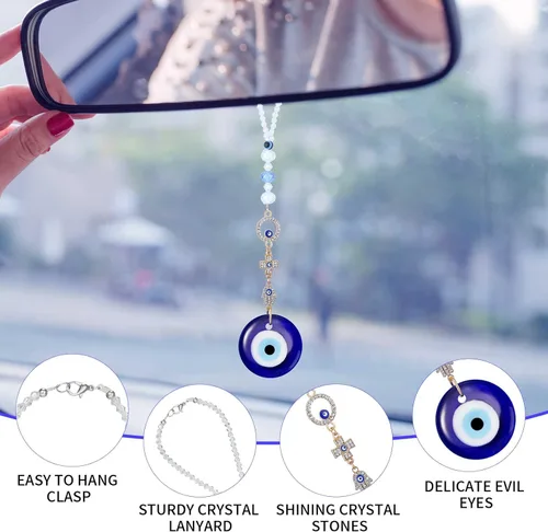 Miniatura 6 de Adorno colgante de ojo turco para automóvil, dije de ojo azul malvado para espejo retrovisor, decoración de cuentas, accesorios de automóvil