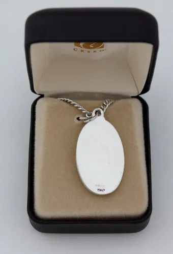 Miniatura 3 de Medalla de San Cristóbal en tono plateado oxidado fino de 1-3/8 pulgadas en cadena chapada en rodio genuino de 24 pulgadas con caja de regalo