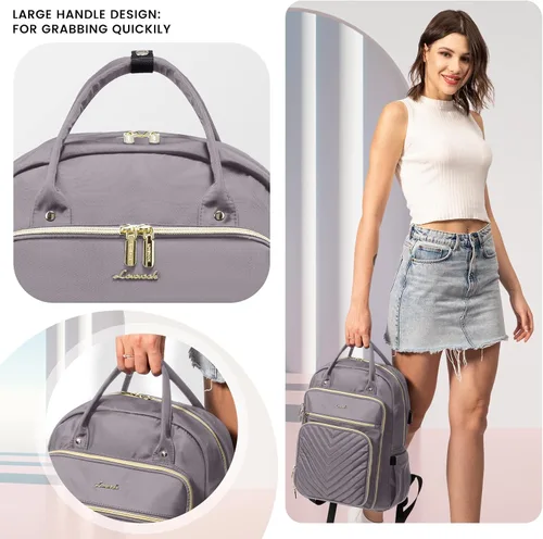 Miniatura 7 de LOVEVOOK Mochila para laptop para mujer, mochila de trabajo de moda con puerto USB, mochilas impermeables para el trabajo., Púrpura, gris, 15,6 pulg.