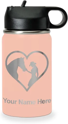 Miniatura 45 de LaserGram Botella de agua personalizada, corazón de vaquera de caballo, acero inoxidable de doble pared aislada al vacío con popote superior, regalo