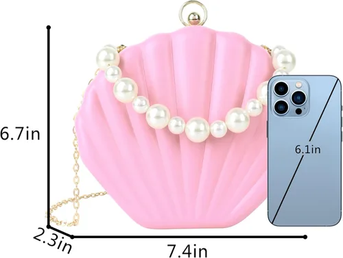 Miniatura 6 de Bolso de noche de concha de mar para mujer, bolso de hombro con correa de cadena de sirena, bolso de mano