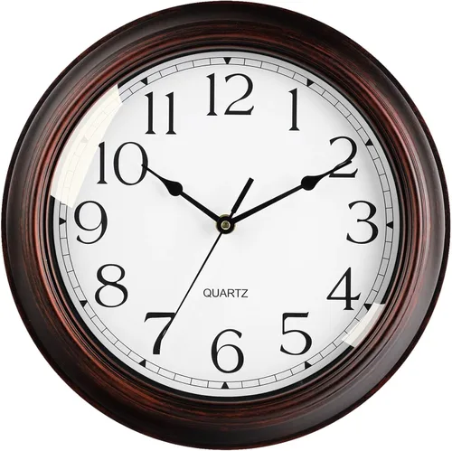 Miniatura 14 de KECYET Reloj de pared para exteriores de 12 pulgadas con termómetros, reloj de pared silencioso vintage que funciona con pilas, reloj retro sin