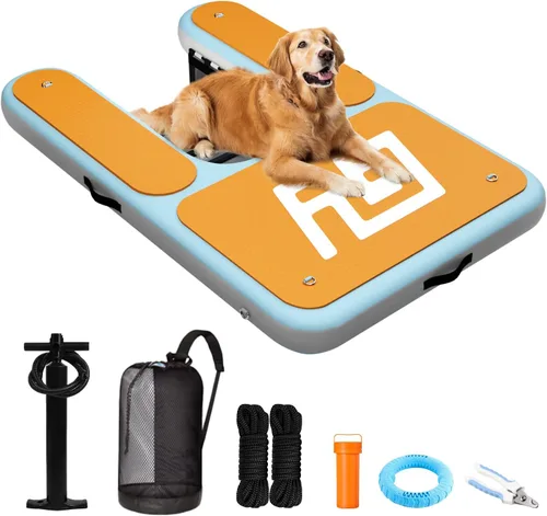 Rampa de piscina para perros, rampa de agua para mascotas de 60 x 40 pulgadas, escalera para perros grandes de hasta 230 libras, 95% de área grande